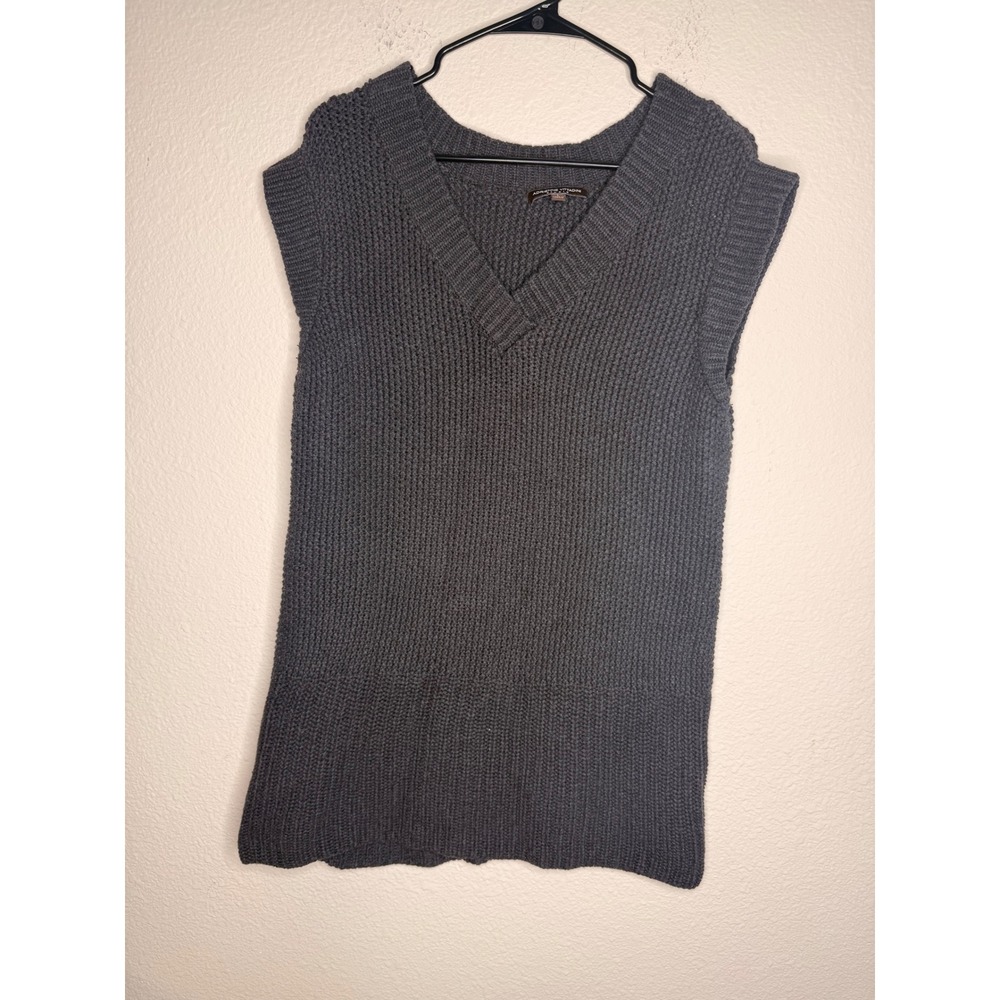 Adrienne Vittadini Studio Sweater Vest Womens L Gray Longline V Neck Knit Tunic